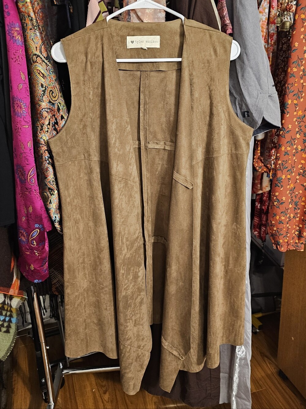 Iltm Brown Faux Suede Sleeveless Duster Vest